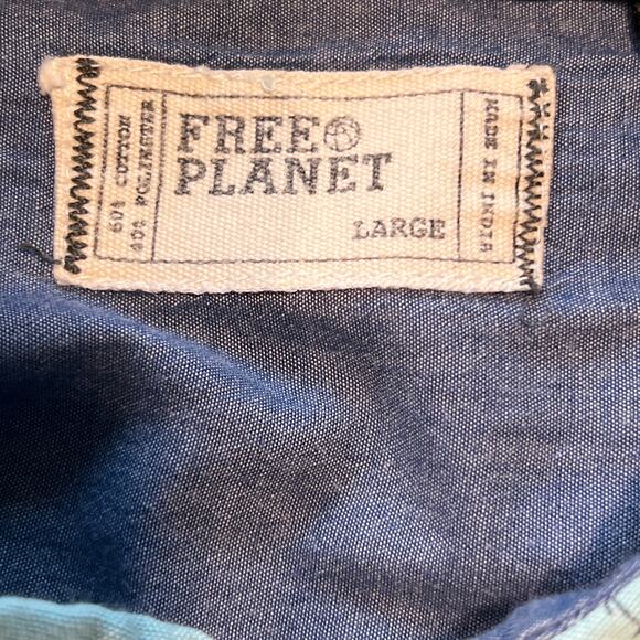 FREE PLANET Aqua Blue Flamingo Short Sleeve Button Down Shirt size Large - Picture 2 of 5